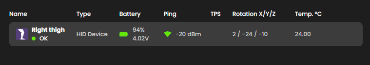Tracker dentro de la aplicacion de SlimeVR